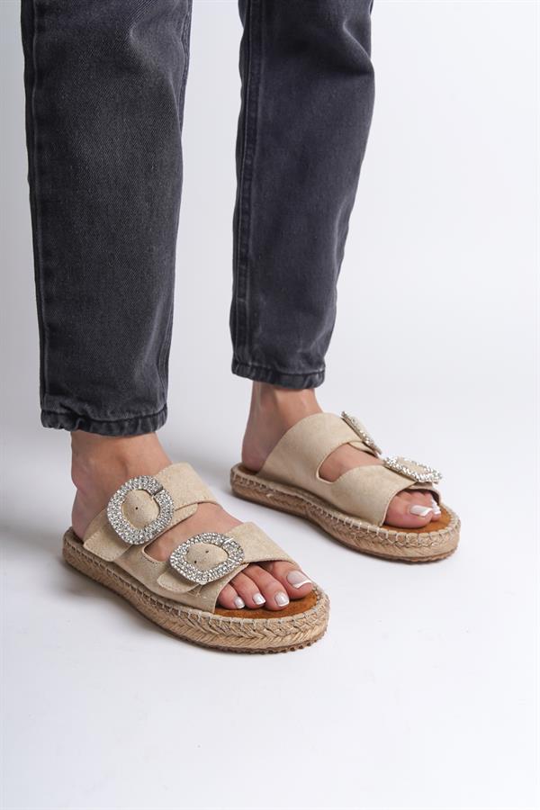 Capone Crystal Embellished Women Beige Espadrille Slippers image 5