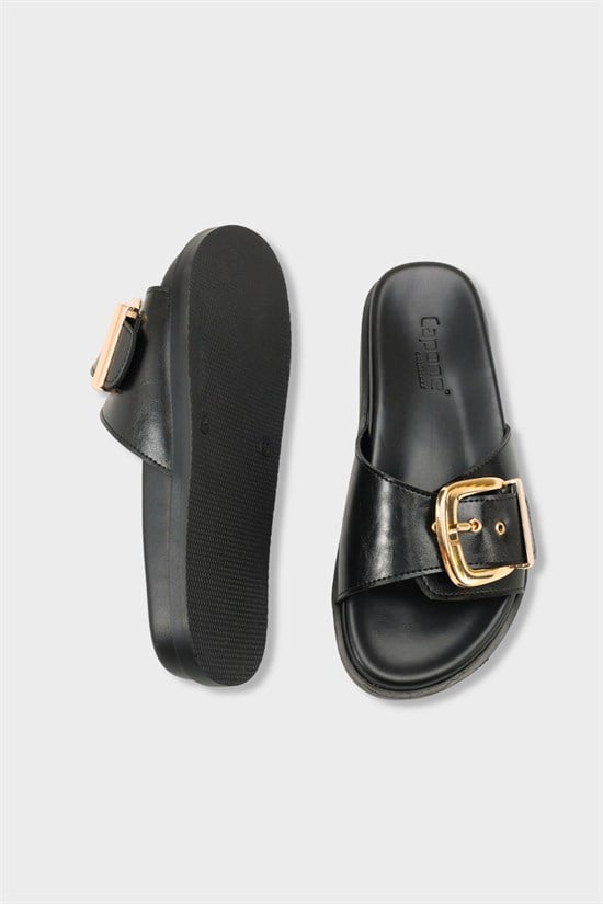Capone Cybelle Flat Heel Single Band Metal Buckle Women Black Sandal image 6