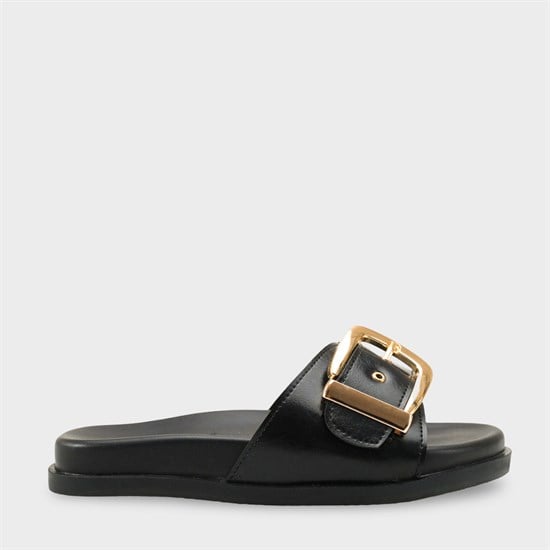 Capone Cybelle Flat Heel Single Band Metal Buckle Women Black Sandal image 2