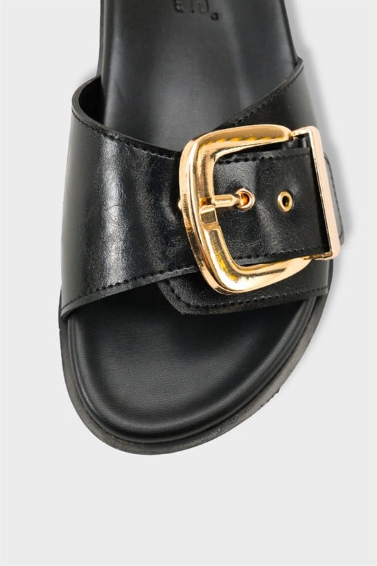 Capone Cybelle Flat Heel Single Band Metal Buckle Women Black Sandal image 4