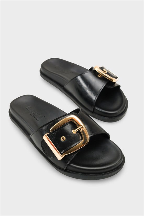 Capone Cybelle Flat Heel Single Band Metal Buckle Women Black Sandal image 3