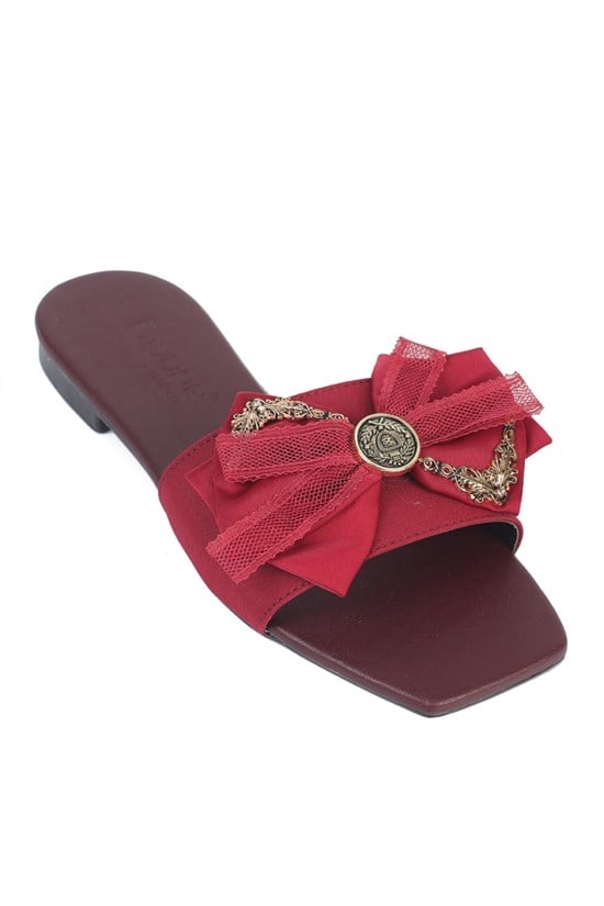 Capone  Daniella Square Toe Satin Bow Detail Flat Heel Women  Sandal