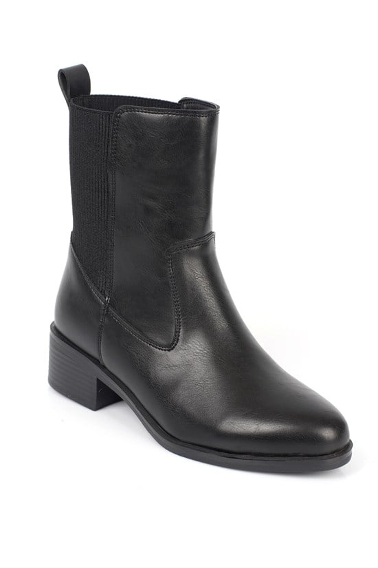 Capone Darleen Mid Heel Elastic Shaft Casual Women Black Ankle Boot