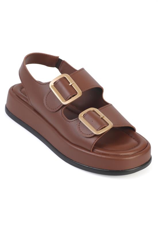 Capone Denice Wedge Heeled Double Strap Buckle Women Brown Sandals