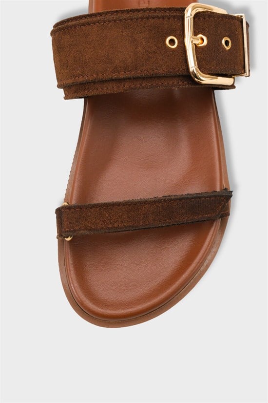 Capone Diann Flat Heel Band Metal Buckle Suede Look Women Sued Brown Sandal image 4
