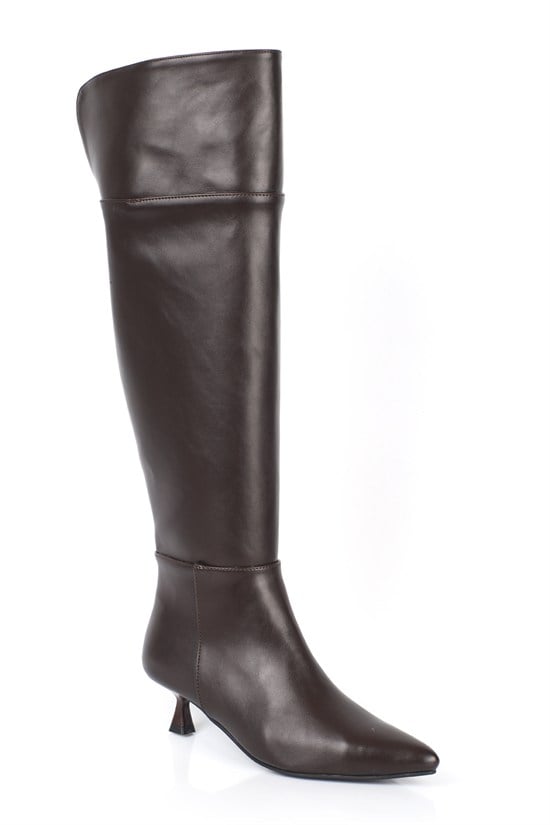 Capone Dianne Pointed Toe Over-the-Knee Side Zip Women Brown Boot