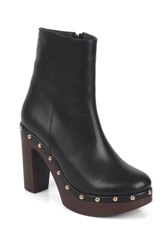 Capone Dory Stud Detail Side Zip Platform Women Black Ankle Boot