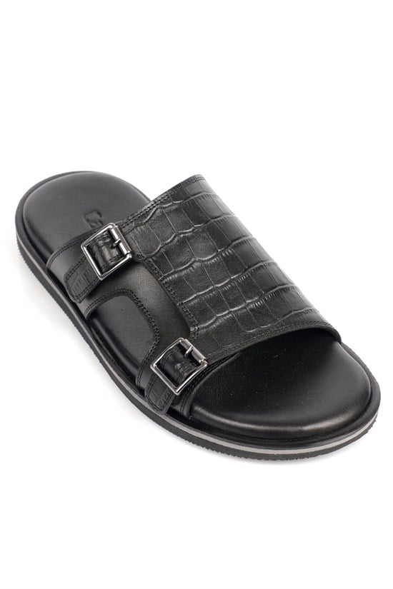 Capone Double Buckle Croc Pattern Men Sandal