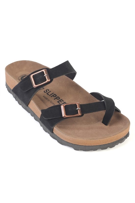 Capone Double Buckle Thong Flat Heel Women  Sandal