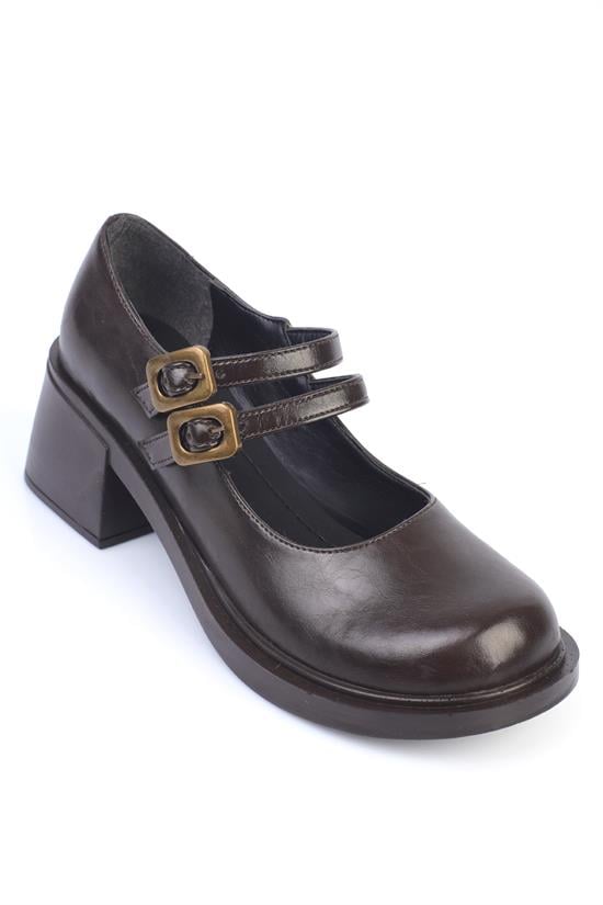 Capone Double Buckled Mary Jane Women Brown Shoes