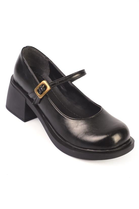 Capone Double Buckled Mary Jane Women Black Shoes