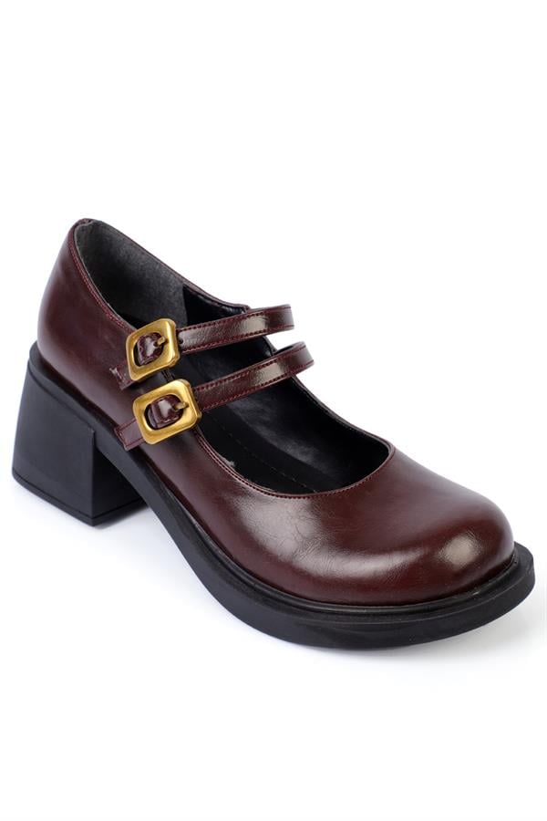 Capone Double Buckled Mary Jane Women Burgundy Shoes