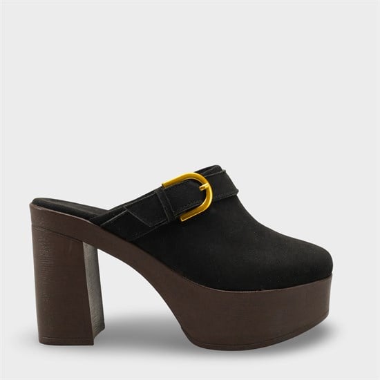 Capone Edith Platform Suede Look Ankle Strap Women Sued Black Clog image 2