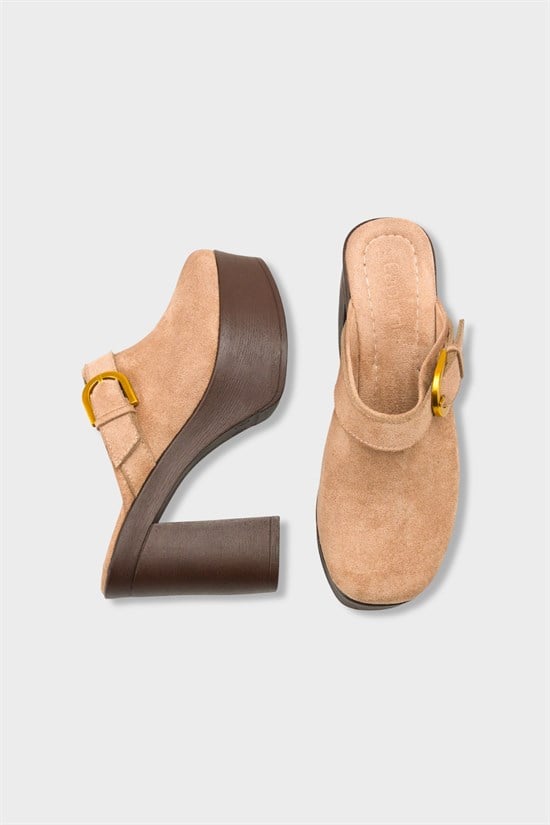 Capone Edith Platform Suede Look Ankle Strap Women Sued Mink Clog image 6