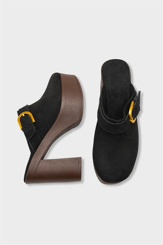 Capone Edith Platform Suede Look Ankle Strap Women Sued Black Clog image 6