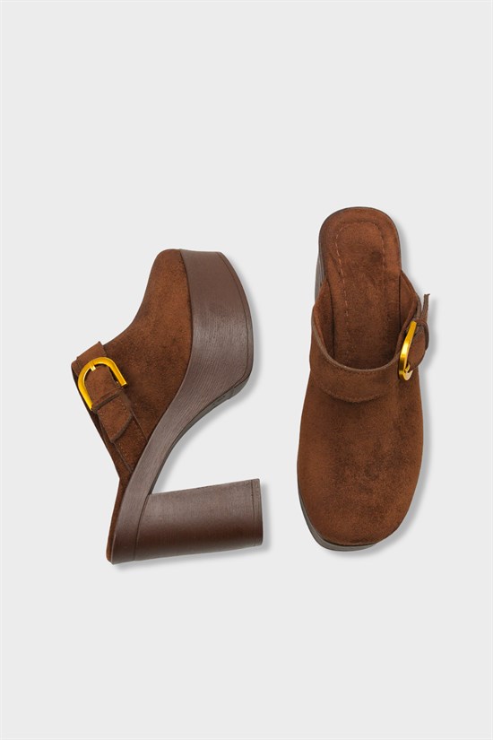 Capone Edith Platform Suede Look Ankle Strap Women Sued Brown Clog image 6