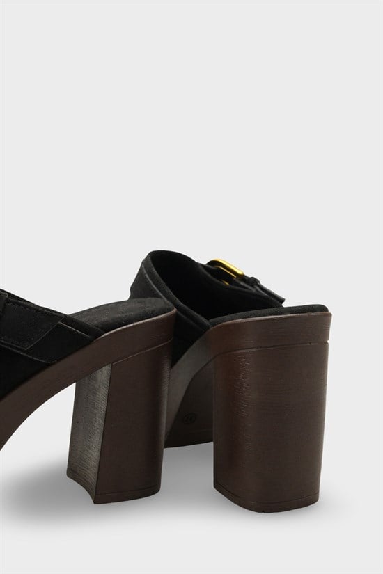 Capone Edith Platform Suede Look Ankle Strap Women Sued Black Clog image 5