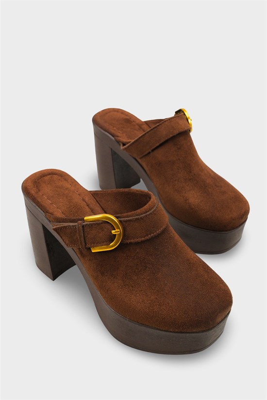 Capone Edith Platform Suede Look Ankle Strap Women Sued Brown Clog image 3