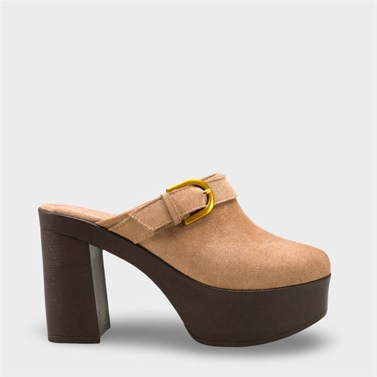 Capone Edith Platform Suede Look Ankle Strap Women Sued Mink Clog image 2