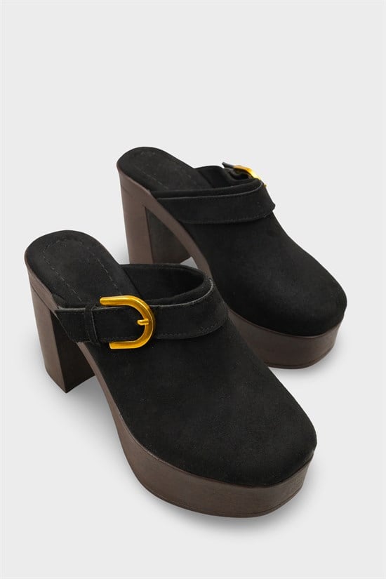 Capone Edith Platform Suede Look Ankle Strap Women Sued Black Clog image 3