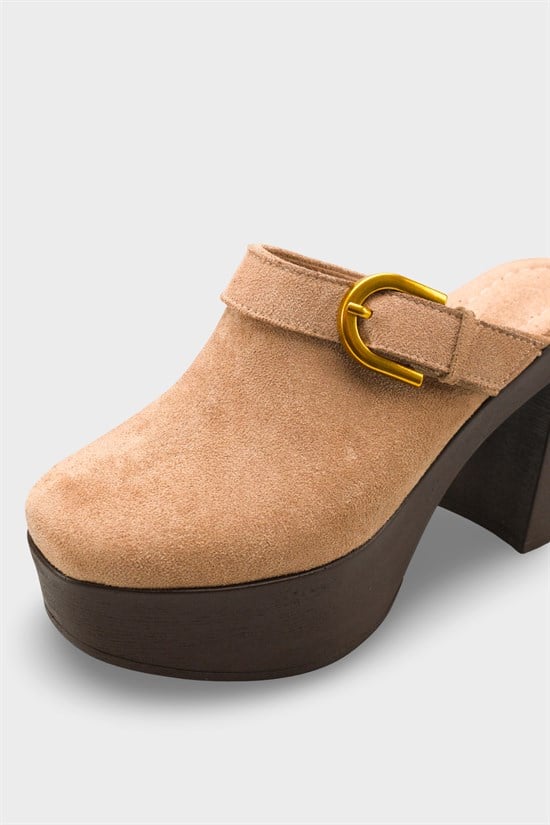 Capone Edith Platform Suede Look Ankle Strap Women Sued Mink Clog image 4