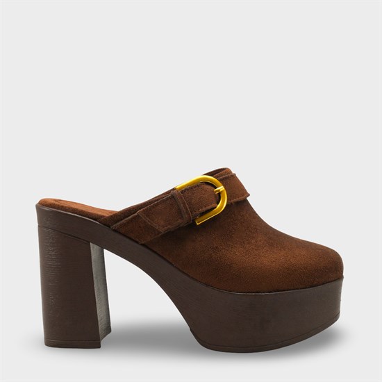 Capone Edith Platform Suede Look Ankle Strap Women Sued Brown Clog image 2