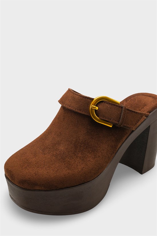Capone Edith Platform Suede Look Ankle Strap Women Sued Brown Clog image 4