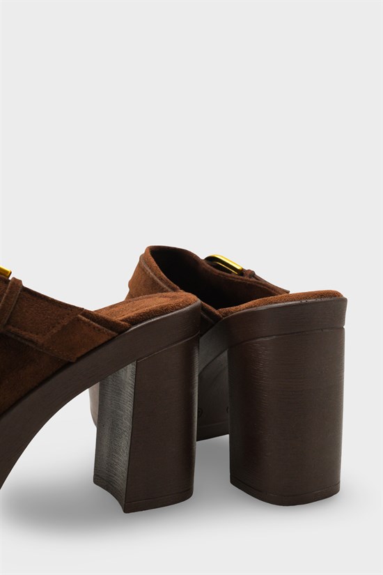 Capone Edith Platform Suede Look Ankle Strap Women Sued Brown Clog image 5
