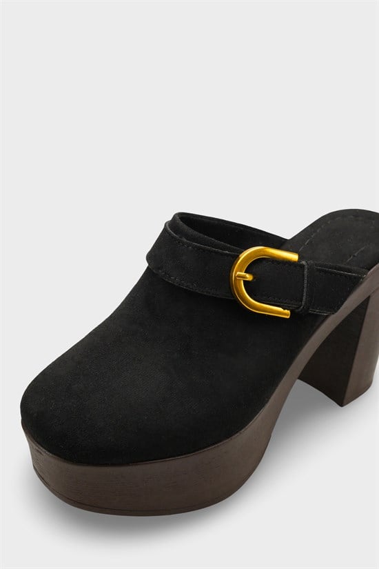 Capone Edith Platform Suede Look Ankle Strap Women Sued Black Clog image 4