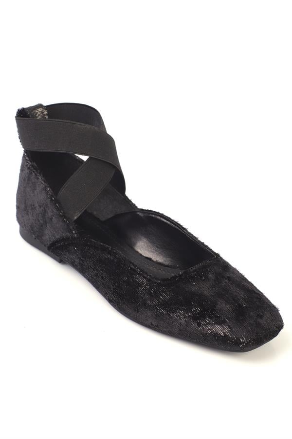 Capone Ariel Elastic Ankle Women Furry Black Ballerinas