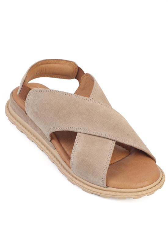 Capone Elvira Cross Velcro Strapped Leather Women Mink Sandals