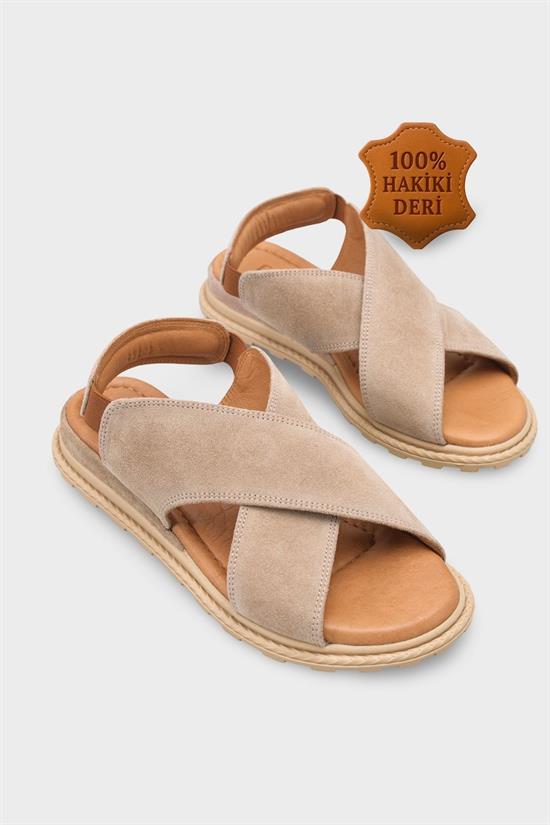 Capone Elvira Cross Velcro Strapped Leather Women Mink Sandals image 3