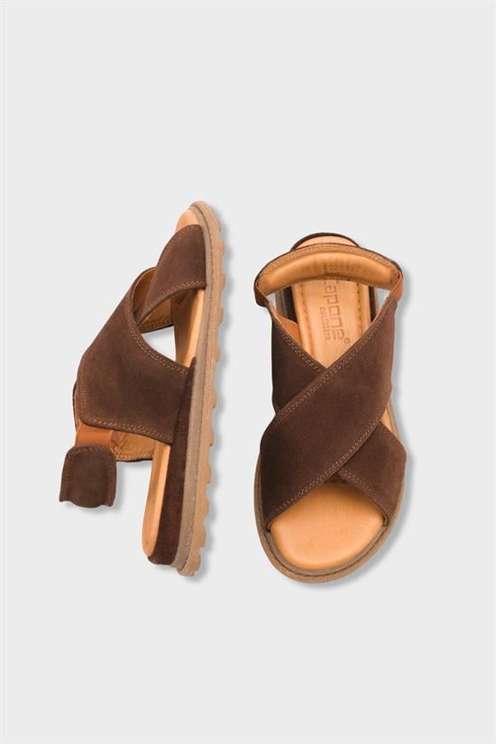 Capone Elvira Cross Velcro Strapped Leather Women Brown Sandals image 6