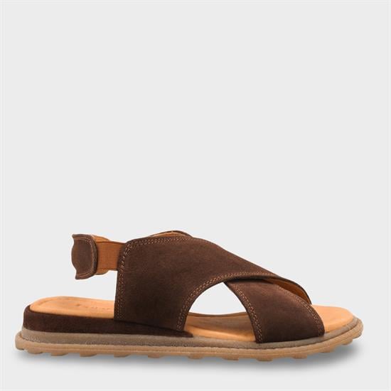 Capone Elvira Cross Velcro Strapped Leather Women Brown Sandals image 2