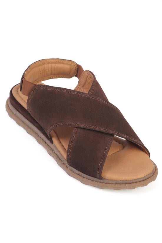 Capone Elvira Cross Velcro Strapped Leather Women Brown Sandals