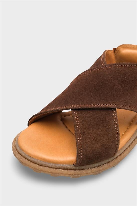 Capone Elvira Cross Velcro Strapped Leather Women Brown Sandals image 4