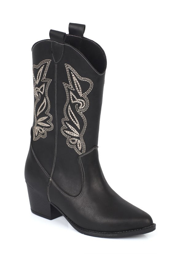 Capone Estrella Embroidered Women Black Cowboy Boot
