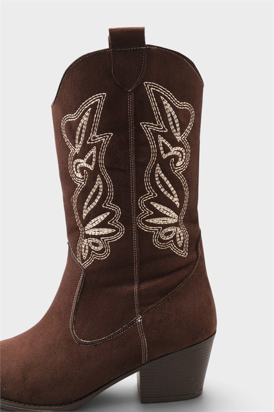 Capone Estrella Embroidered Women Sued Brown Cowboy Boot image 6