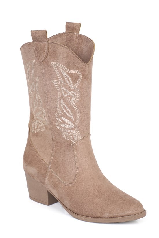 Capone Estrella Embroidered Women Sued Mink Cowboy Boot