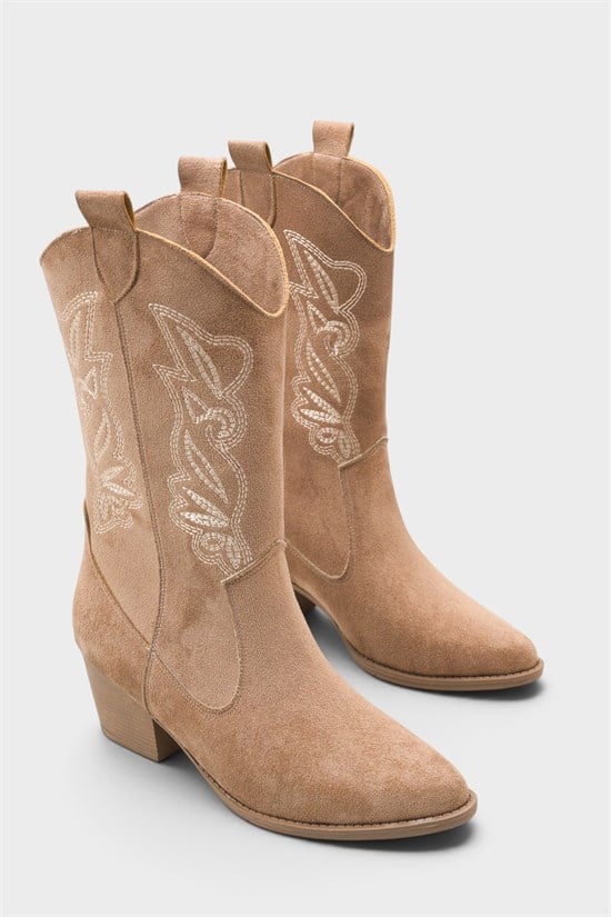Capone Estrella Embroidered Women Sued Mink Cowboy Boot image 2