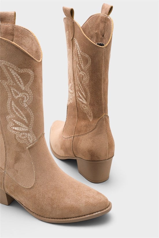 Capone Estrella Embroidered Women Sued Mink Cowboy Boot image 3