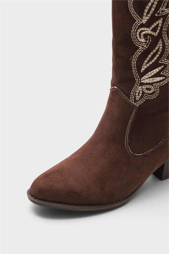 Capone Estrella Embroidered Women Sued Brown Cowboy Boot image 5