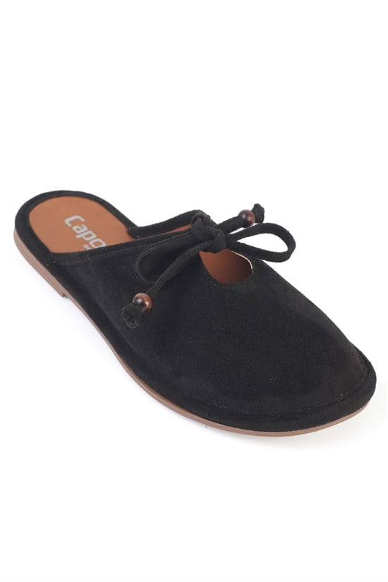 Capone Fae Suede Look Wrapped Edge Closed Toe Women Sued Black Sandal