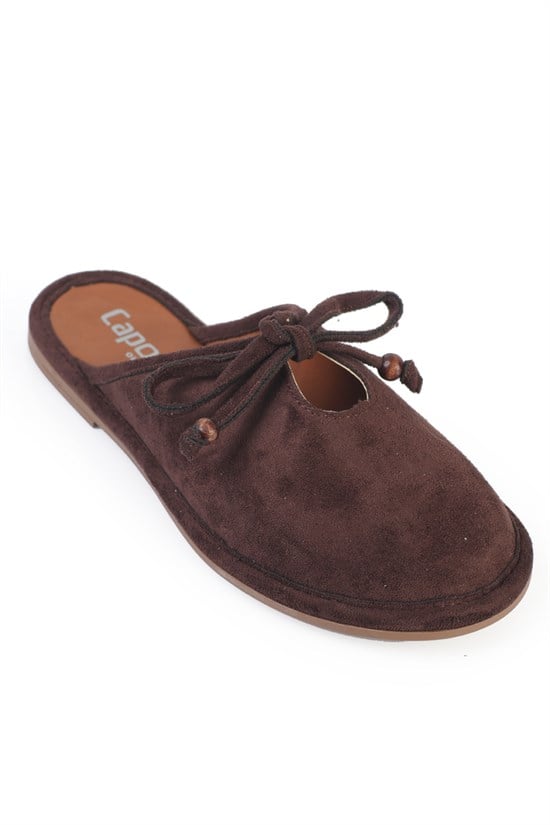 Capone Fae Suede Look Wrapped Edge Closed Toe Women Sued Brown Sandal