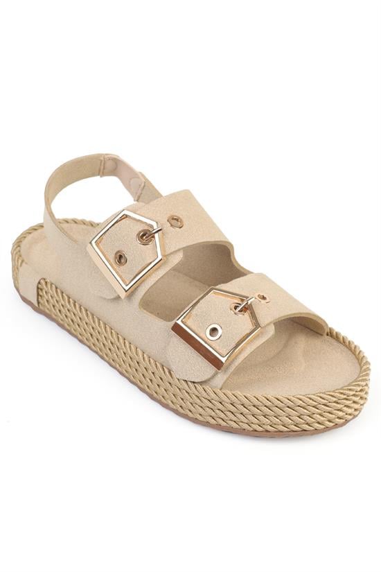 Capone Faith Suede Look Metal Buckle Comfort Women Beige Sandal