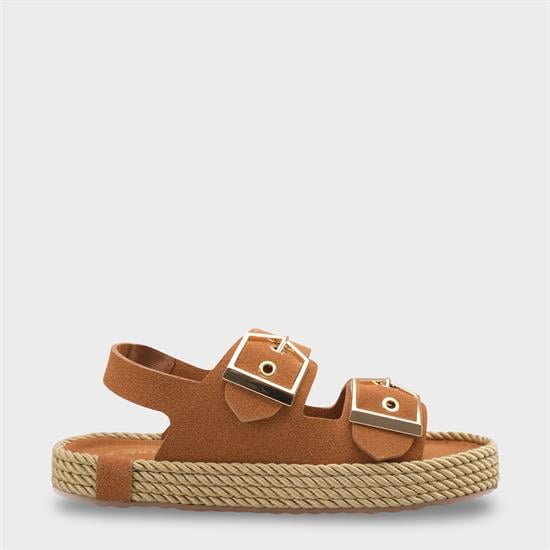 Capone Faith Suede Look Metal Buckle Comfort Women Tan Sandal image 2