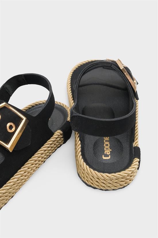 Capone Faith Suede Look Metal Buckle Comfort Women Black Sandal image 5