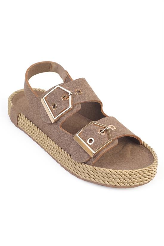 Capone Faith Suede Look Metal Buckle Comfort Women Mink Sandal