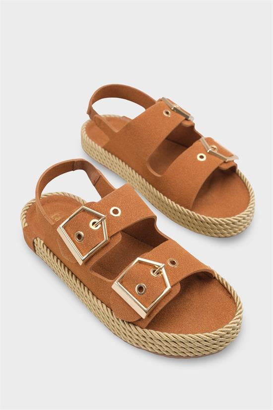 Capone Faith Suede Look Metal Buckle Comfort Women Tan Sandal image 3