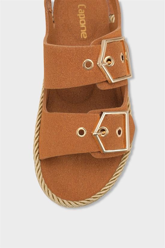 Capone Faith Suede Look Metal Buckle Comfort Women Tan Sandal image 4